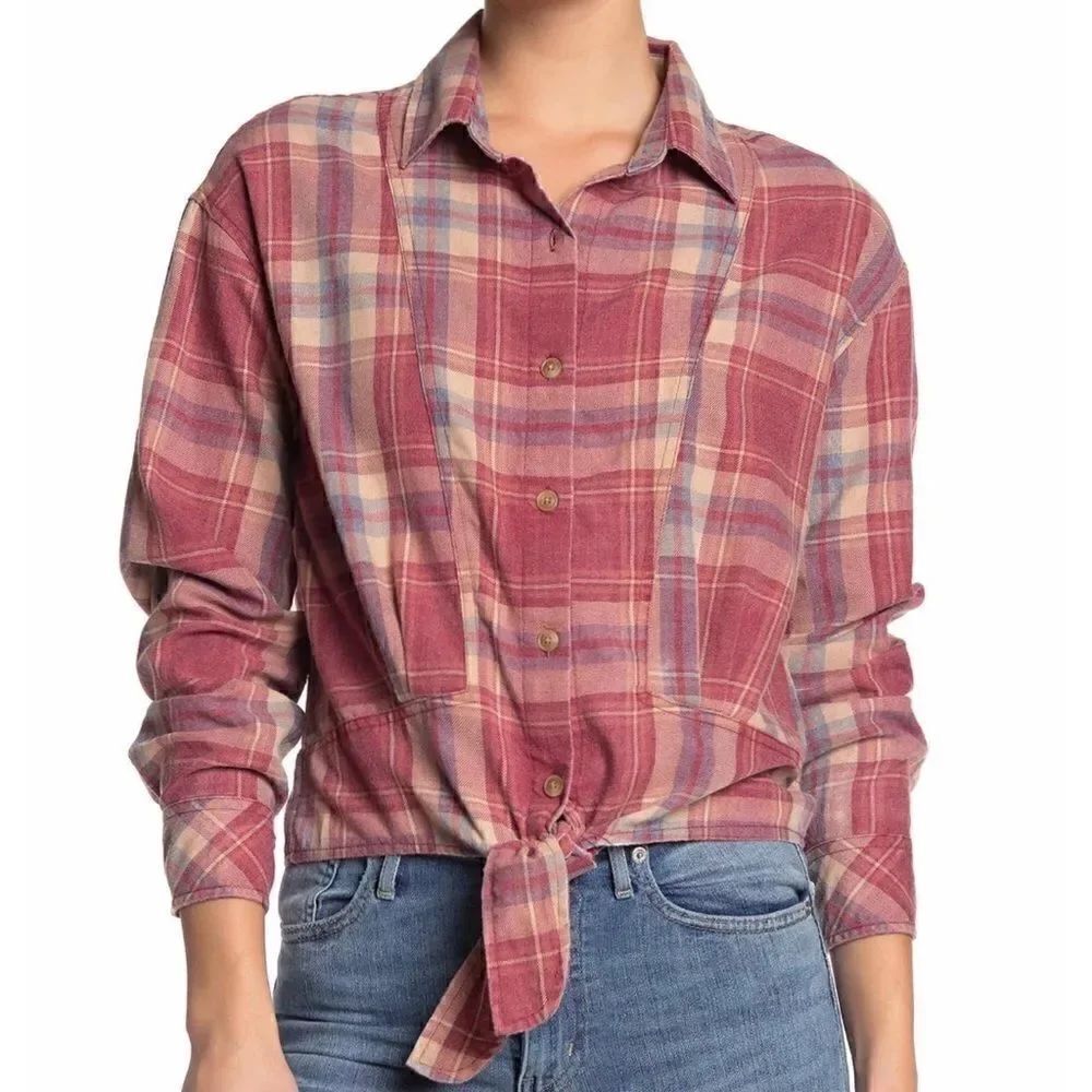 C&C California | Plaid Print Tie Hem Shirt